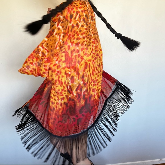 Vibrant Animal Print Fringe Kimono - Picture 2 of 4